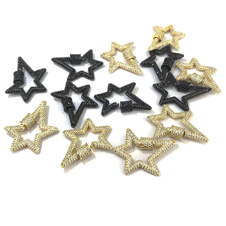 

CZ7833 New CZ Micro Gold/Rose gold/Gunmetal/Silver Plated Diamond Star Shape Screw Clasps, Gold,rose gold, black, and sliver