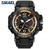 

SMAEL 1509 Men Japan Quartz & Digital Watch Shock Outdoor Sports Watches LED 50M Waterproof Military Army Watch Alarm