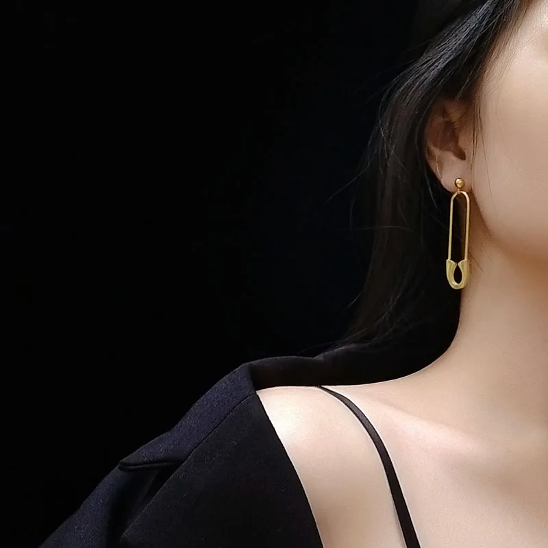 

Pin Exaggerated Stainless Steel Earrings Titanium Steel 18K Real Gold Plated Earrings Jewelry Women, 3colors