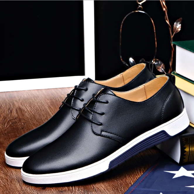 

British Men Casual Leather Shoes Lace-up Sneakers Oxford Breathable New Men Dress Shoes Slip On Comfort Loafer Shoes Male Homme, 10 colors