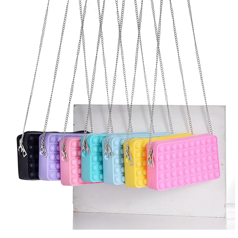 

women lady crossbody Pop it bag Silicone Cute Pop bubble Push Bubble purse bag Fidget Toys Rainbow Bubble Shoulder Bag for Kids