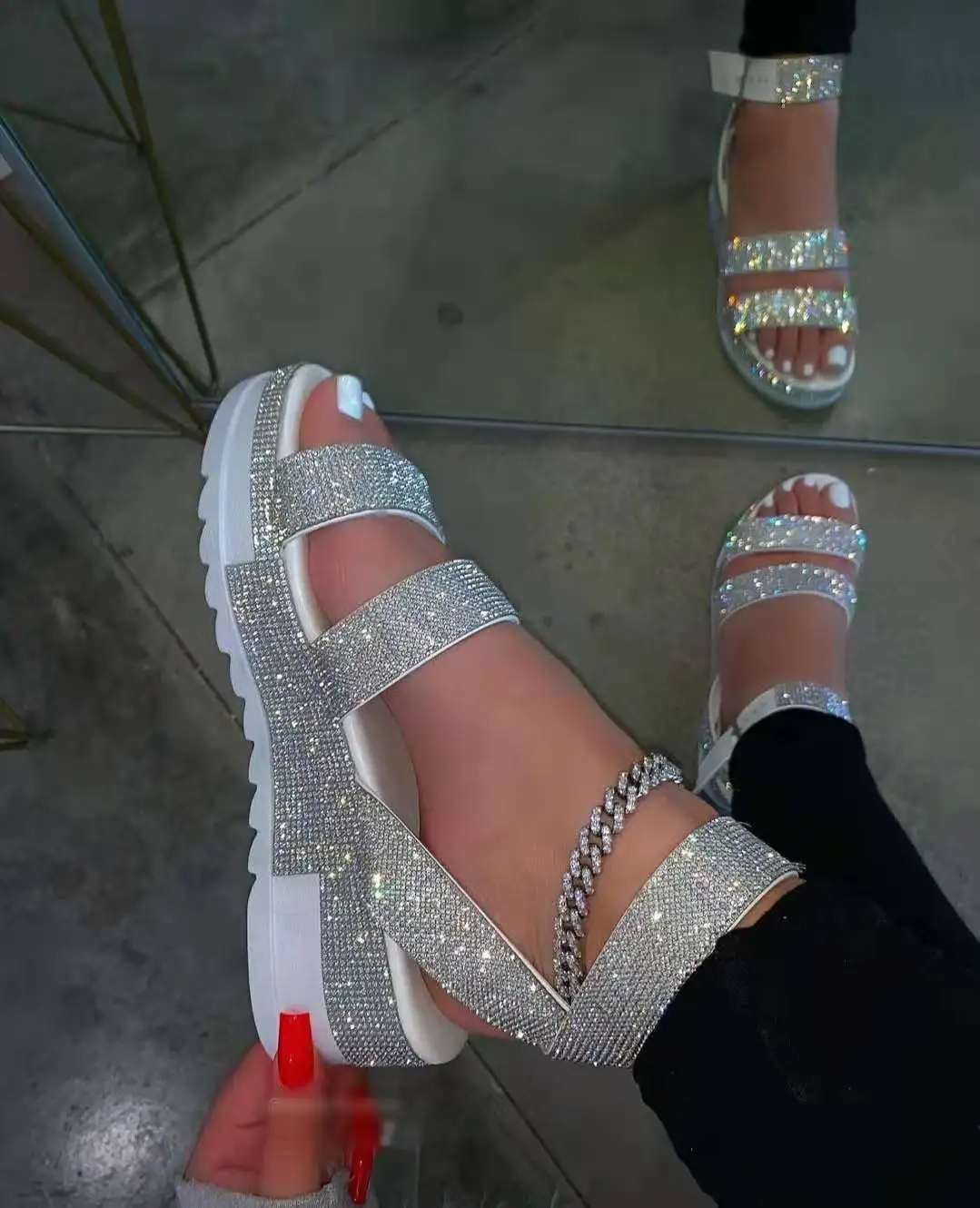 

hot sale fashion bling rhinestone sandals female slippers women slides footwear ladies sandals Women Popular Summer Sandals, Silver,mix color