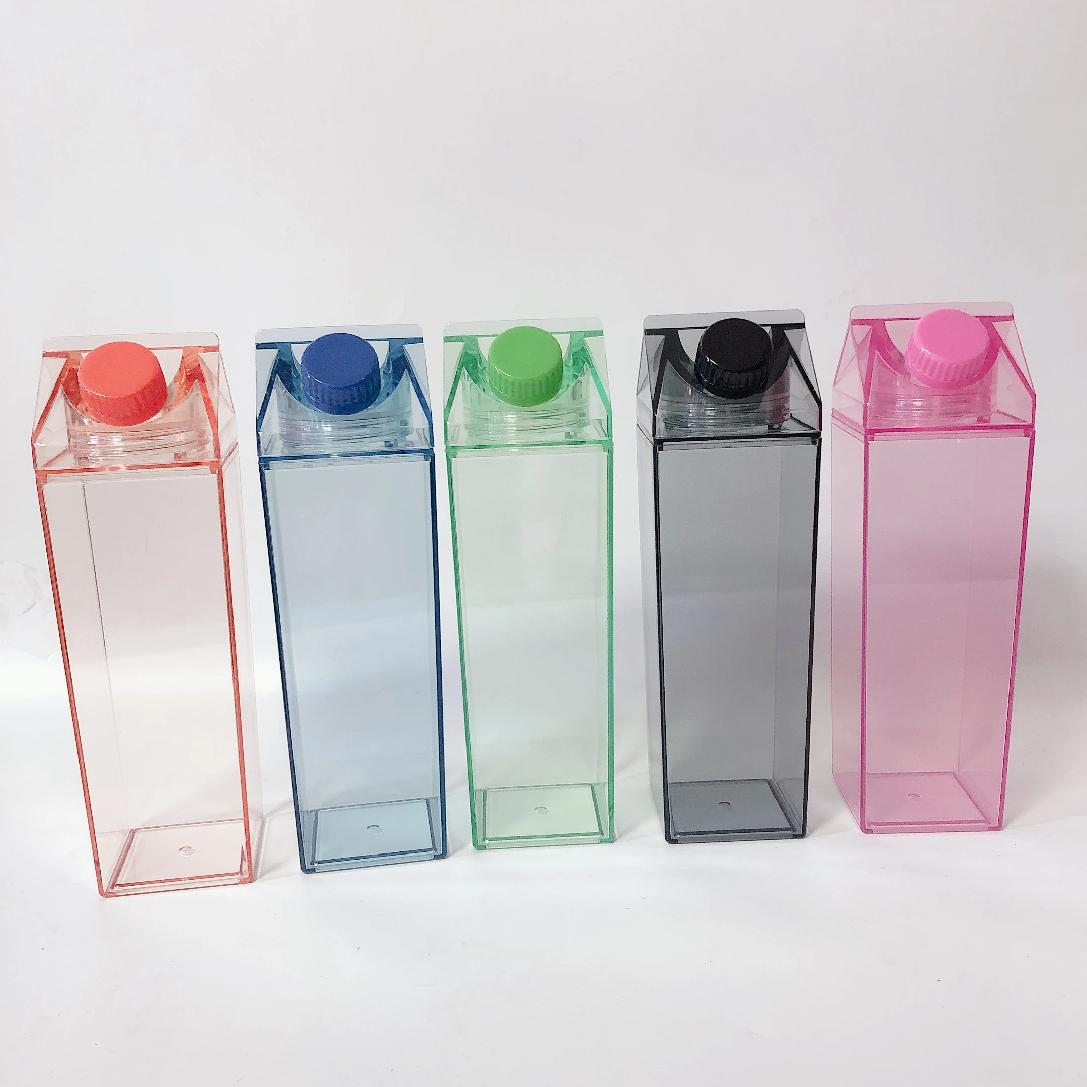 

17oz BPA Free 500ml 1000ml Plastic Clear Pink Transparent Colored Acrylic Milk Box Carton Shaped Water Bottle