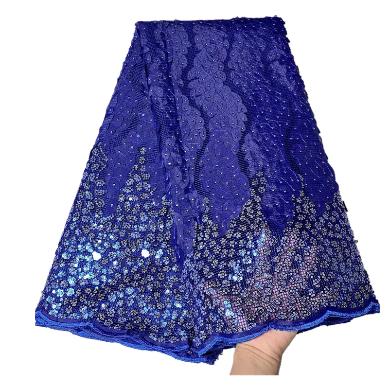 italian Sequence Beaded Embroidery Sheer Tulle Mesh Lace Fabric african