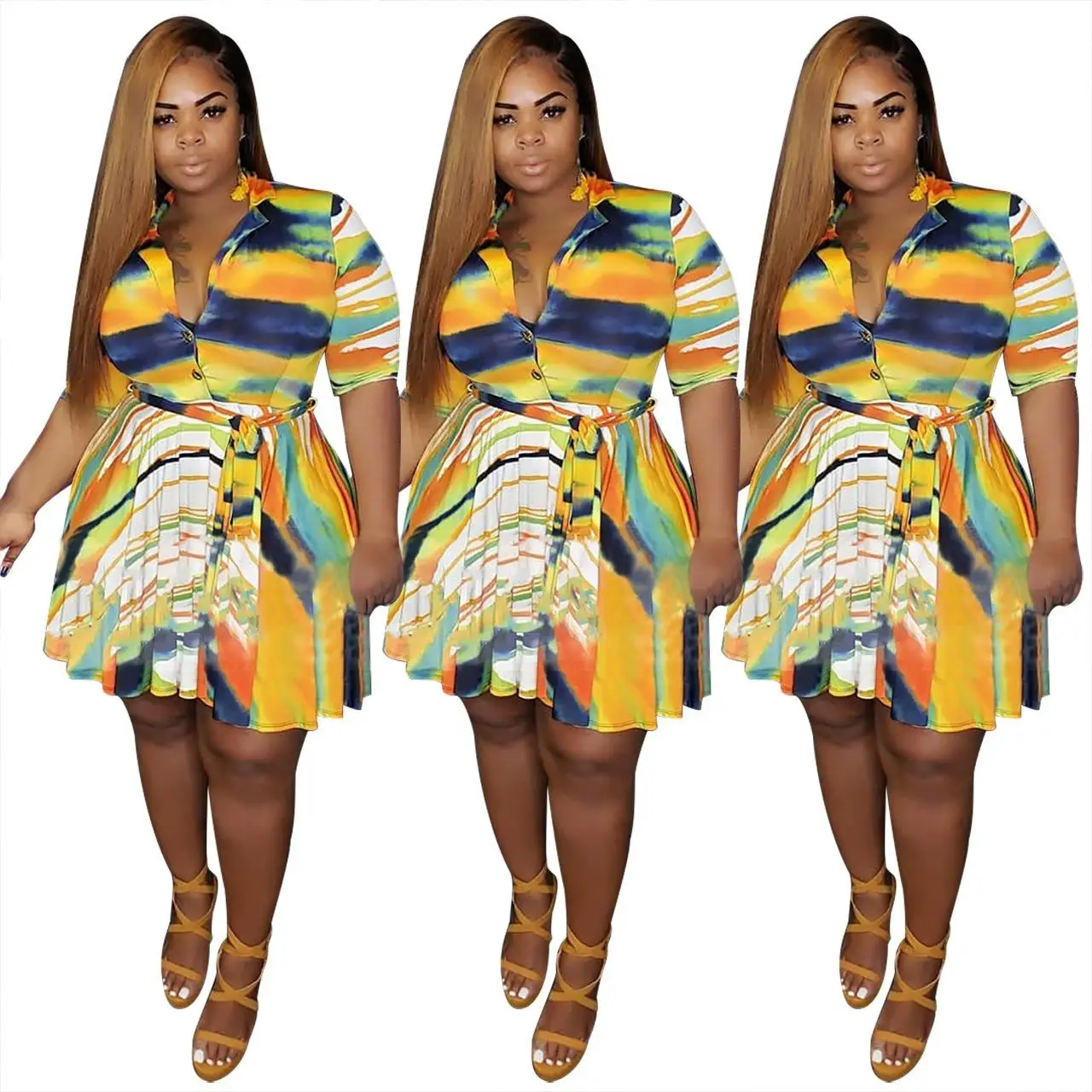 

New Arrival Summer V neck lapel Plus size 4XL fashion clothing for women
