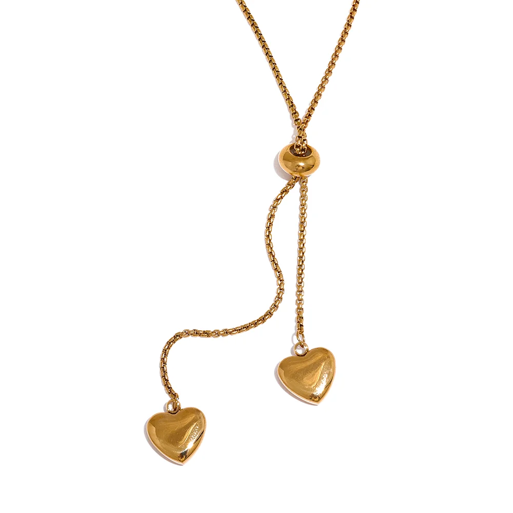

JINYOU 1317 Heart Long Pendant Stainless Steel Gold Color Pull-out Type Bib Necklace Rust Proof Trendy Korean Jewelry Bijoux