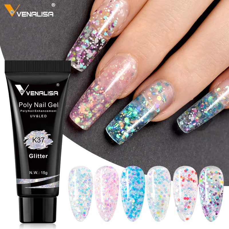 

Venalisa Acrylic powder Glitter Poly Nail Gel Extension 15ml Gel Polish Noen Poly uv Gel Semi Permanent Soak Off Nails