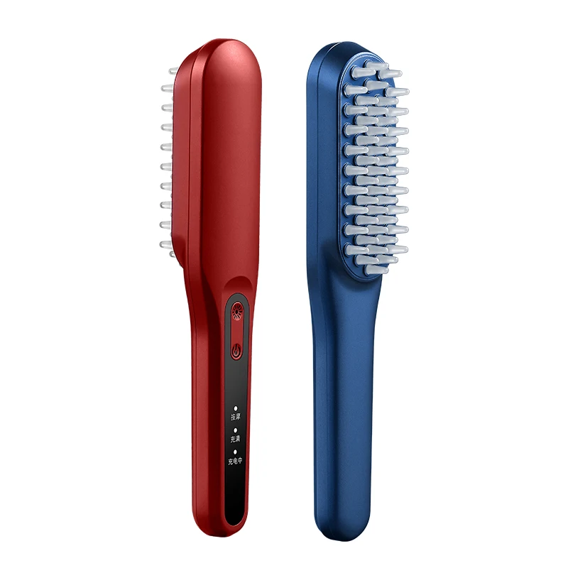 

Private label hair straightener comb brush electric comb hair straightener professional hair comb, Red/blue