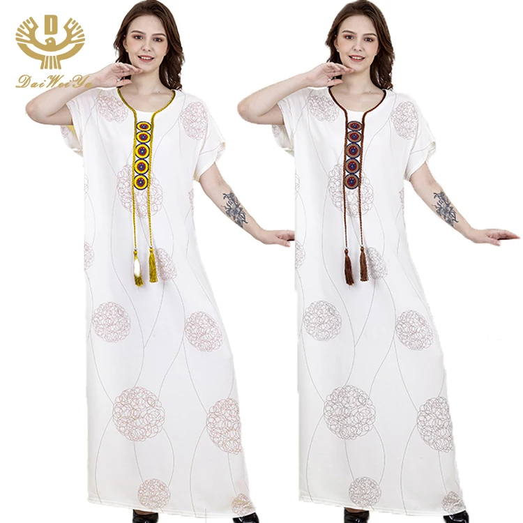 

muslim embroidery tassel maxi dresses women long dubai printed kaftan robes