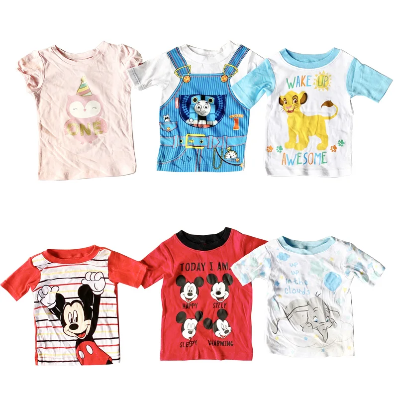 
Wholesale Mixed New Born Baby Boys Girls Short Sleeve O Neck Cotton Cute Baby Clothes Stock Lots T shirts 