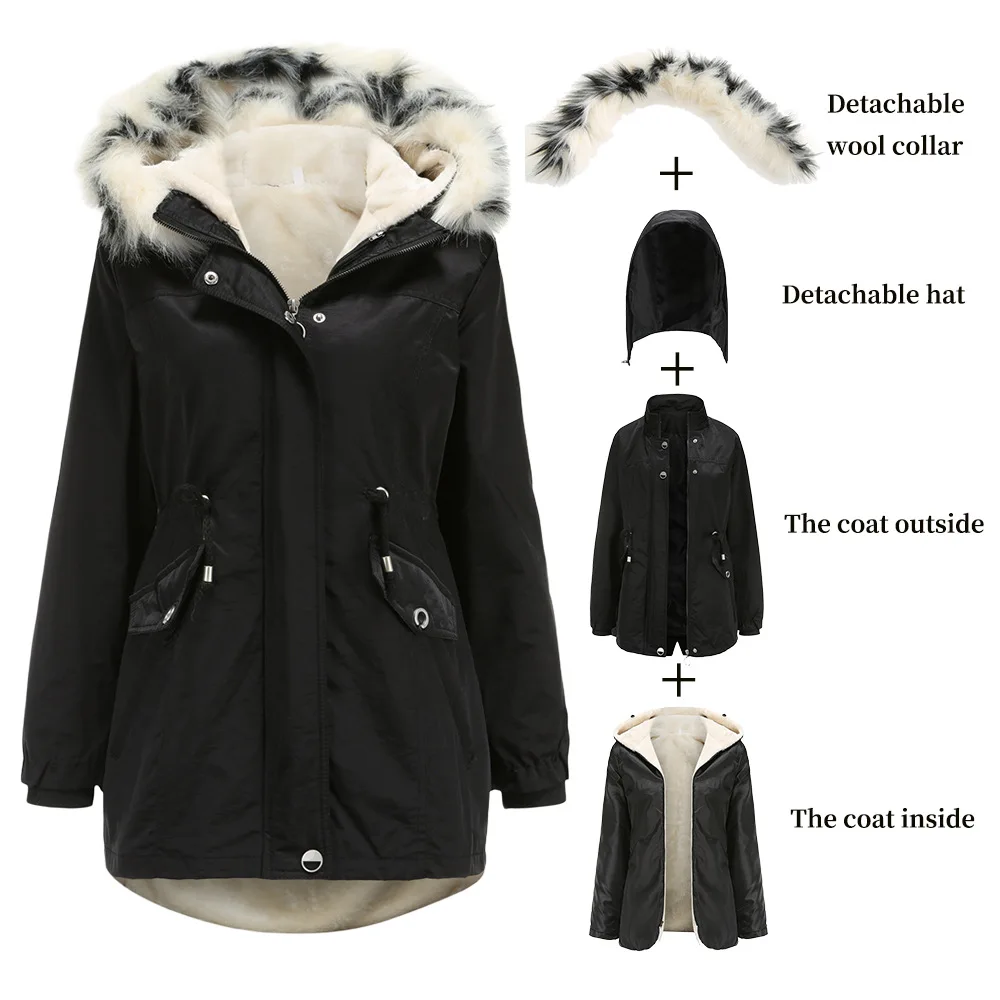 

Christmas Women Winter Warm Parka Jacket Raccoon Fur Hood Coat furry jacket for woman womens brown oversized jacket, Customized color