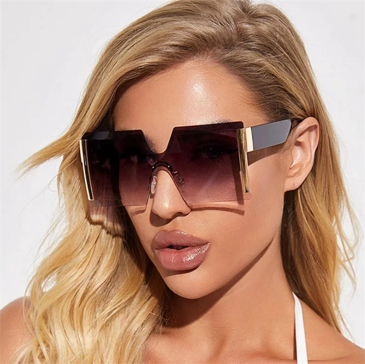 

Modern personality oversized UV400 sunglasses 2021 rimless glasses, Colorful