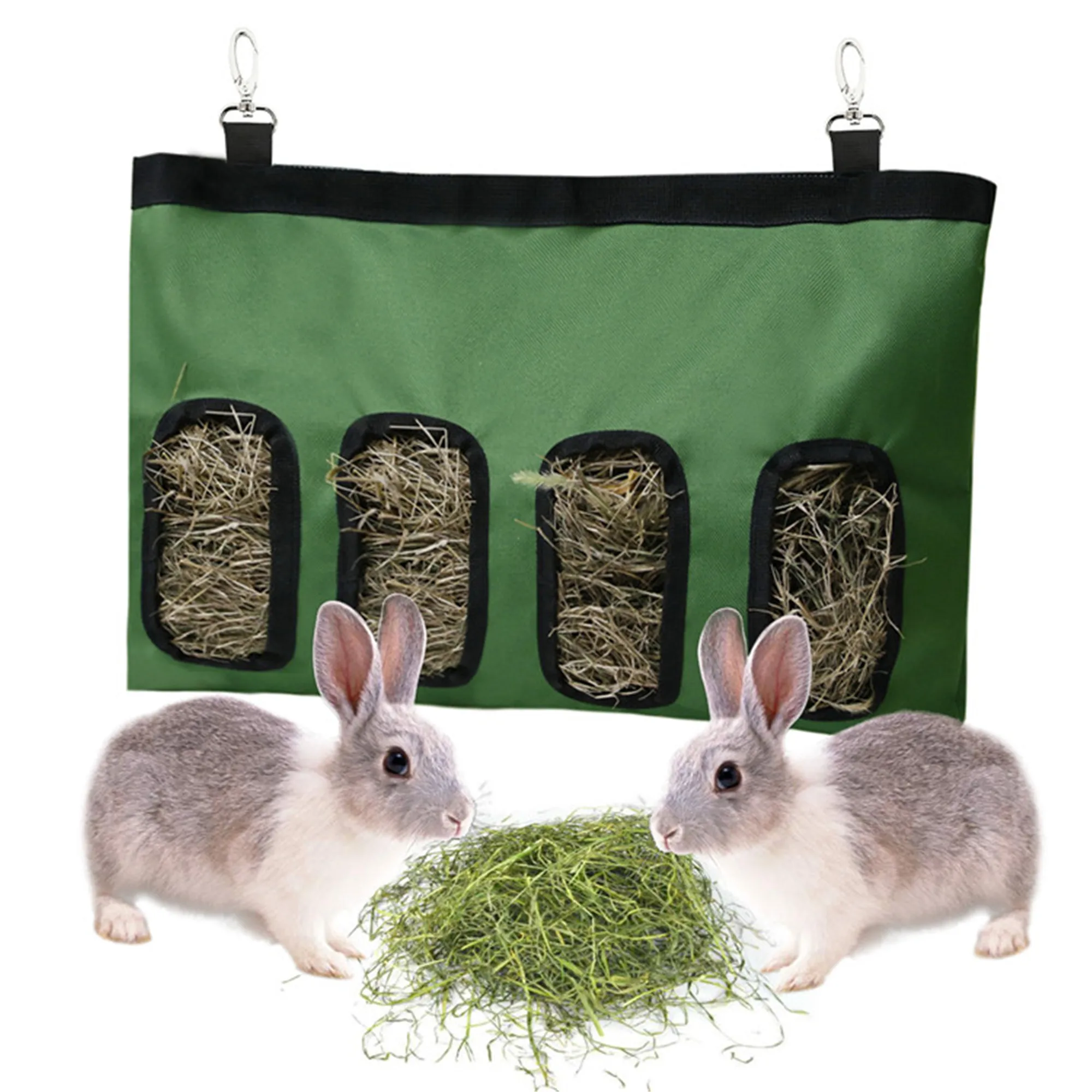 

Wholesale 600D Oxford Hanging Four Feed Holes Slow Feeder Hay Bag for Small Animals Chinchilla Hamsters, Purple, green