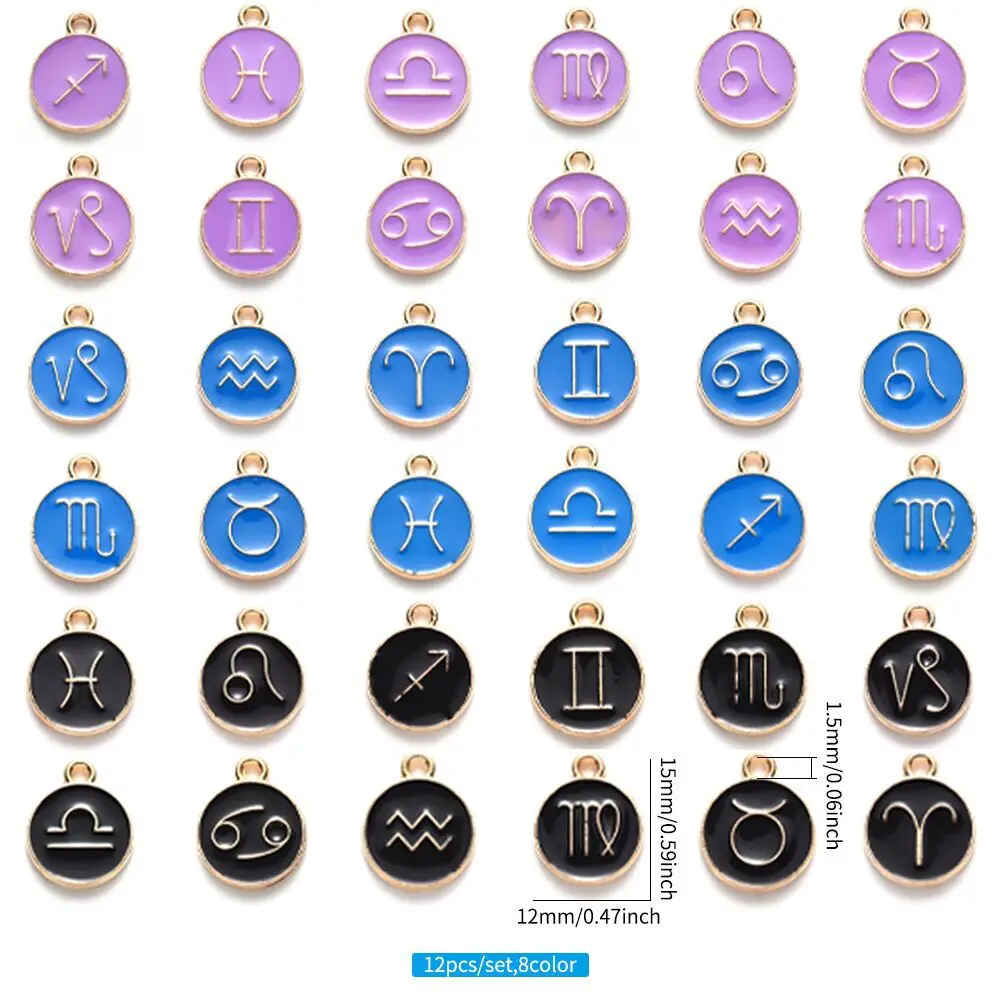 Hot Sale Enamel Round Pendant Gold Plated Colorful Enamel Zodiac Sign Pendant Charms for necklace making