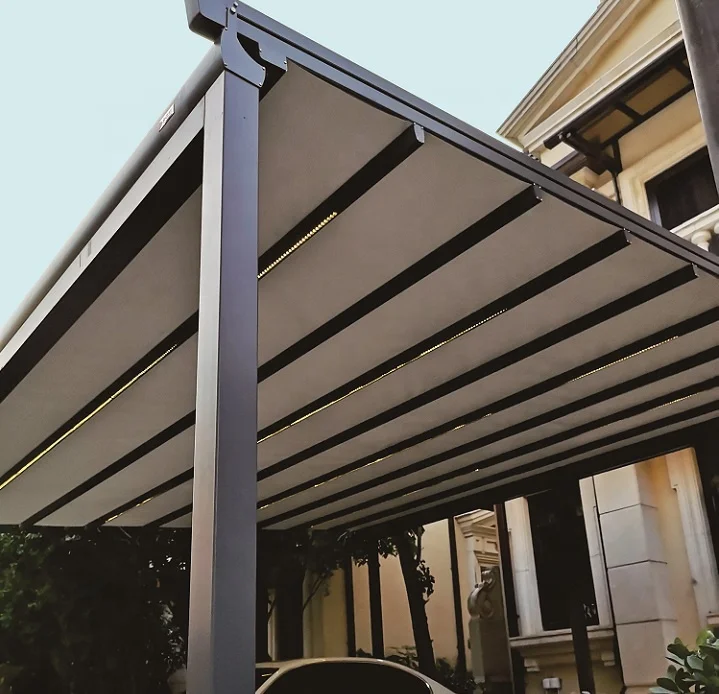 

Swing Aluminum Garden Pergola Gazebo Retractable Roof Sunshade Steel Structure Free Standing Outdoor Pvc Pergola With Led Light, Customized colors
