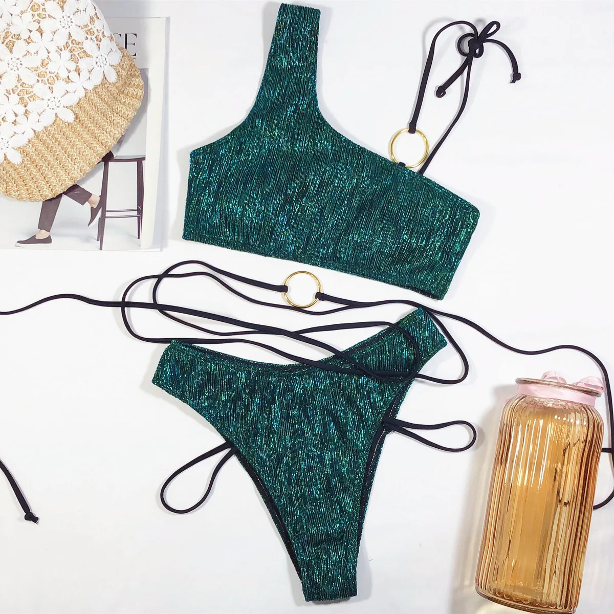 

Single shoulder strap Sexy Bikinis Women New One Shoulder Swimwear High Waist Swimsuit Bandage Bathing Suits Beachwear Bikini