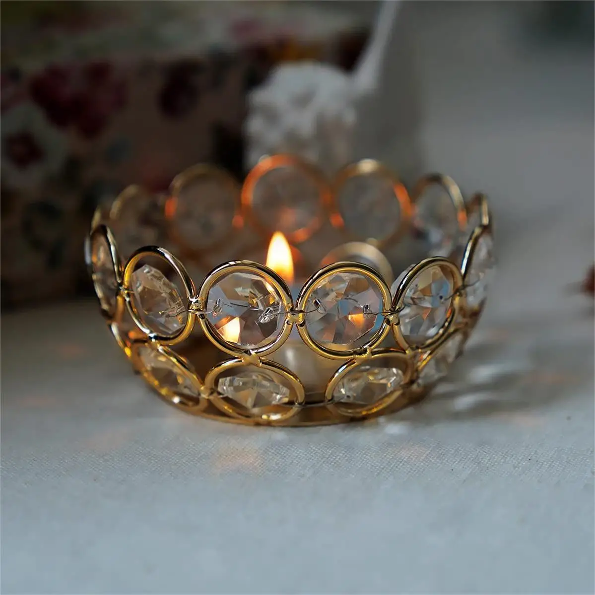 

hot selling wedding decoration centerpiece crystal gold metal glass craft candle holder for party and wedding decor