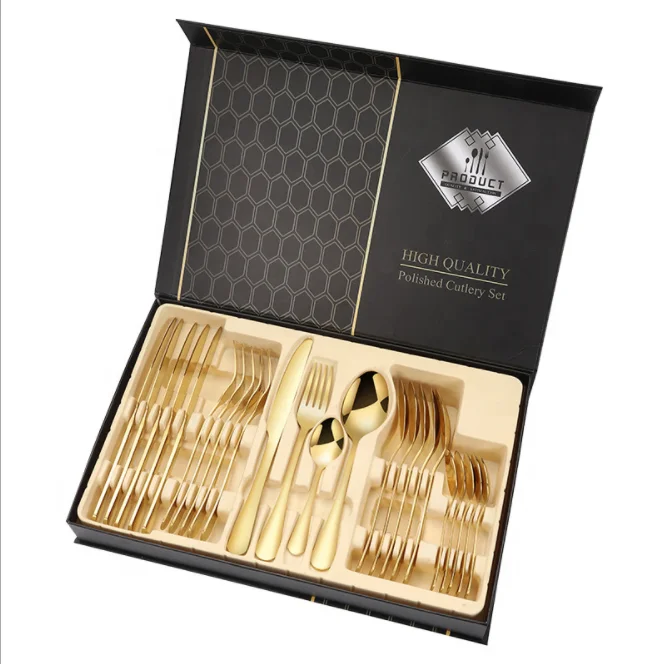

Manufacturer Silverware Kitchen 24pcs Stainless Steel Gold Flatware Spoon And Fork Cutlery Set
