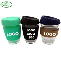 

BLX custom logo travel leakproof mug insulated eco friendly keep glass reusable coffee cup 8oz with silicon lid and cork sleeve