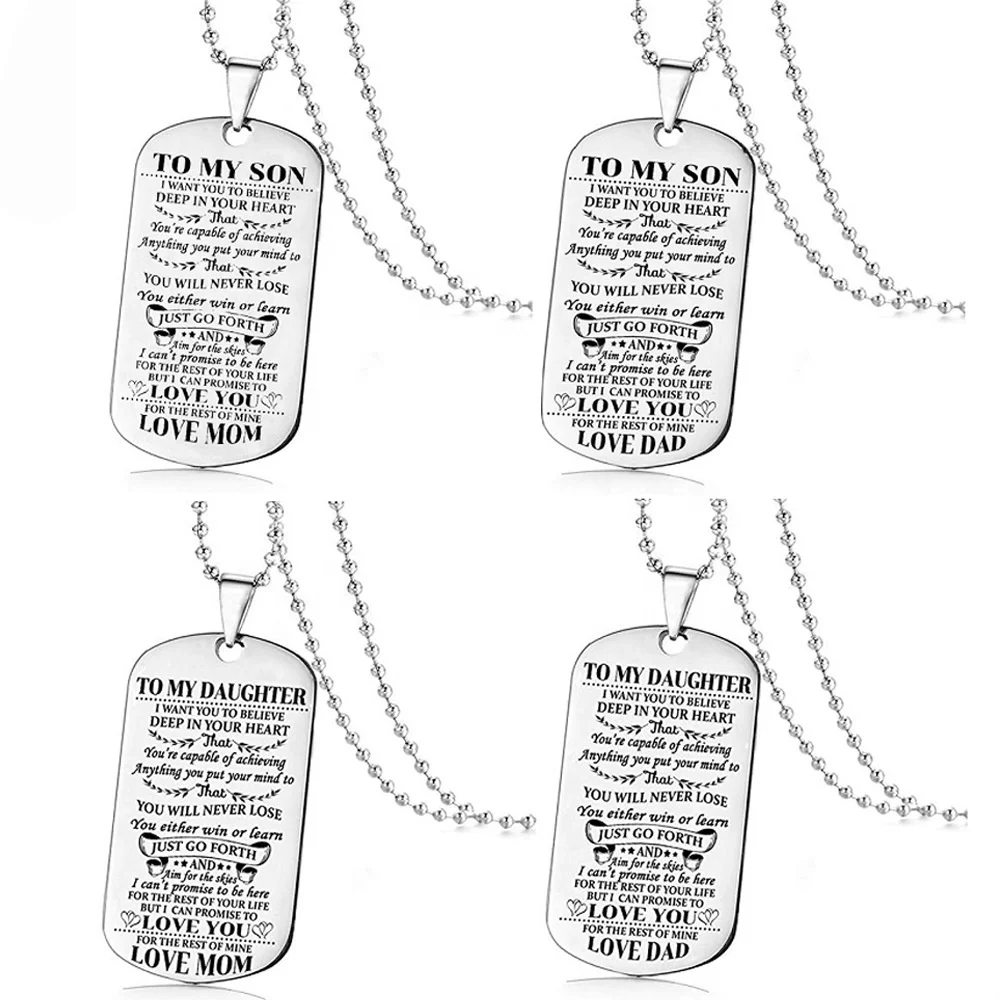 

TO MY SON TO My Daughter Stainless Steel Customizable Lettering Pendant Military Necklace