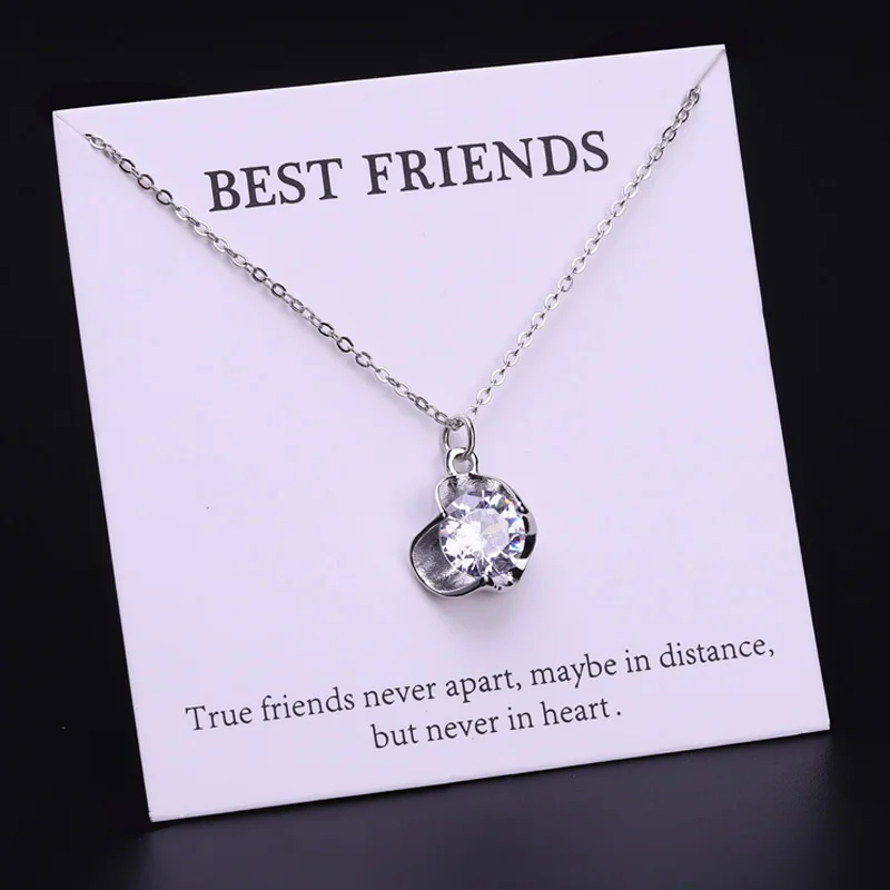 

Heart with Rhinestones Crystal Make a Wish Card Women's Best Friend Crown Moon Stars Jewelry Chain Necklaces