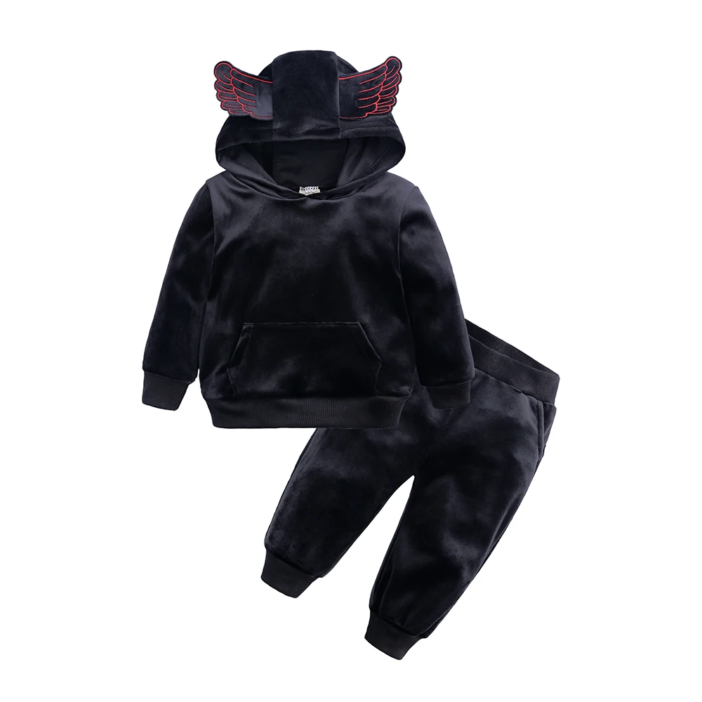 

Long sleeve solid color 2pcs velvet girls clothing set children clothes huzhou in bulk, Customized