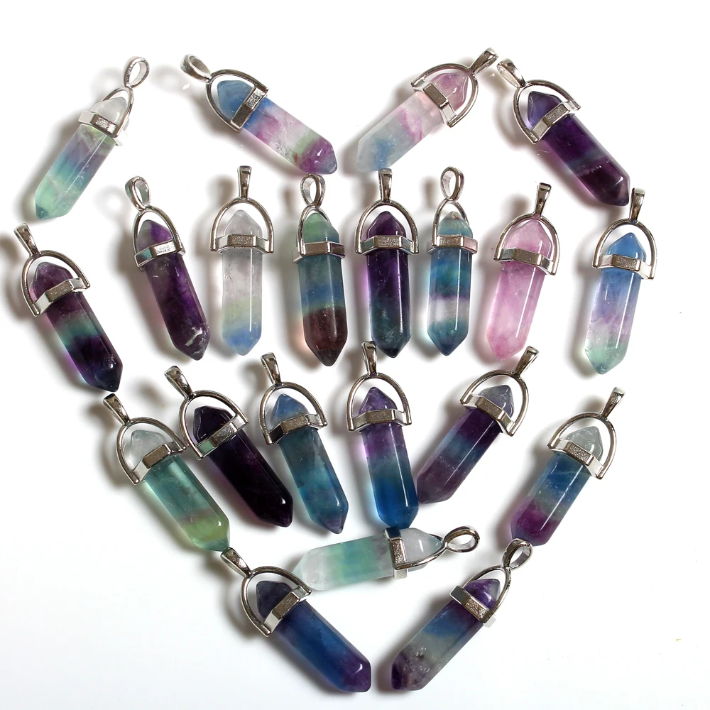 

Wholesale natural raw quartz fluorite crystal Chakra Quartz Healing Point pendant, Colorful