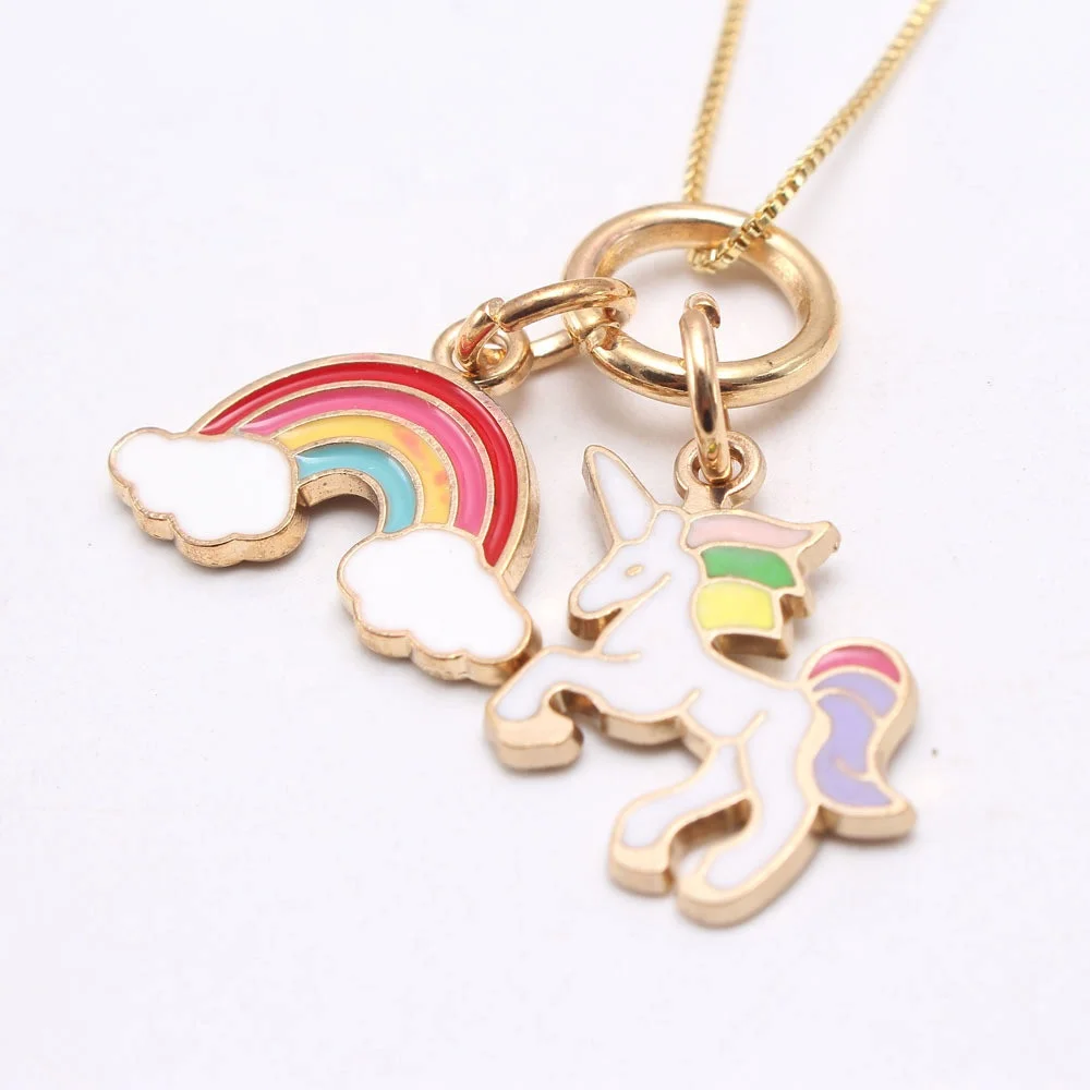 

Fashion Enamel Cute Rainbow Unicorn Pendant Necklace Unicorn Gold Jewelry Necklace For Children Girls Gift