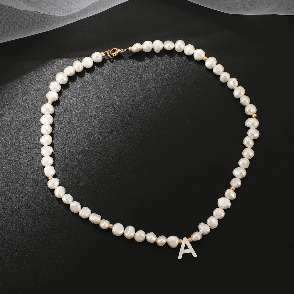 

Seashell A-Z 26 Initial Letter pendant jewelry baroque Mini pearl necklace