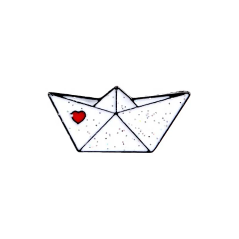 

Love Paper Boat Cartoon Brooch Alloy Paper Airplane Student Brooch, White