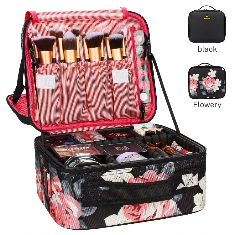 

Relavel New Arrival Portable Flowery Small Zippered Cosmetic Pouch Dividers Cosmetic Makeup Bag With Logo, Flowery pattern