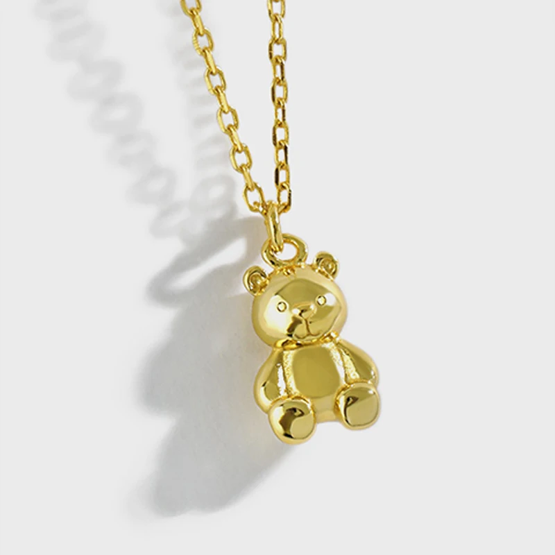 

Fashion trendy cute little bear pendant jewelry children present sterling silver 925 gold plated necklace for women wholesale
