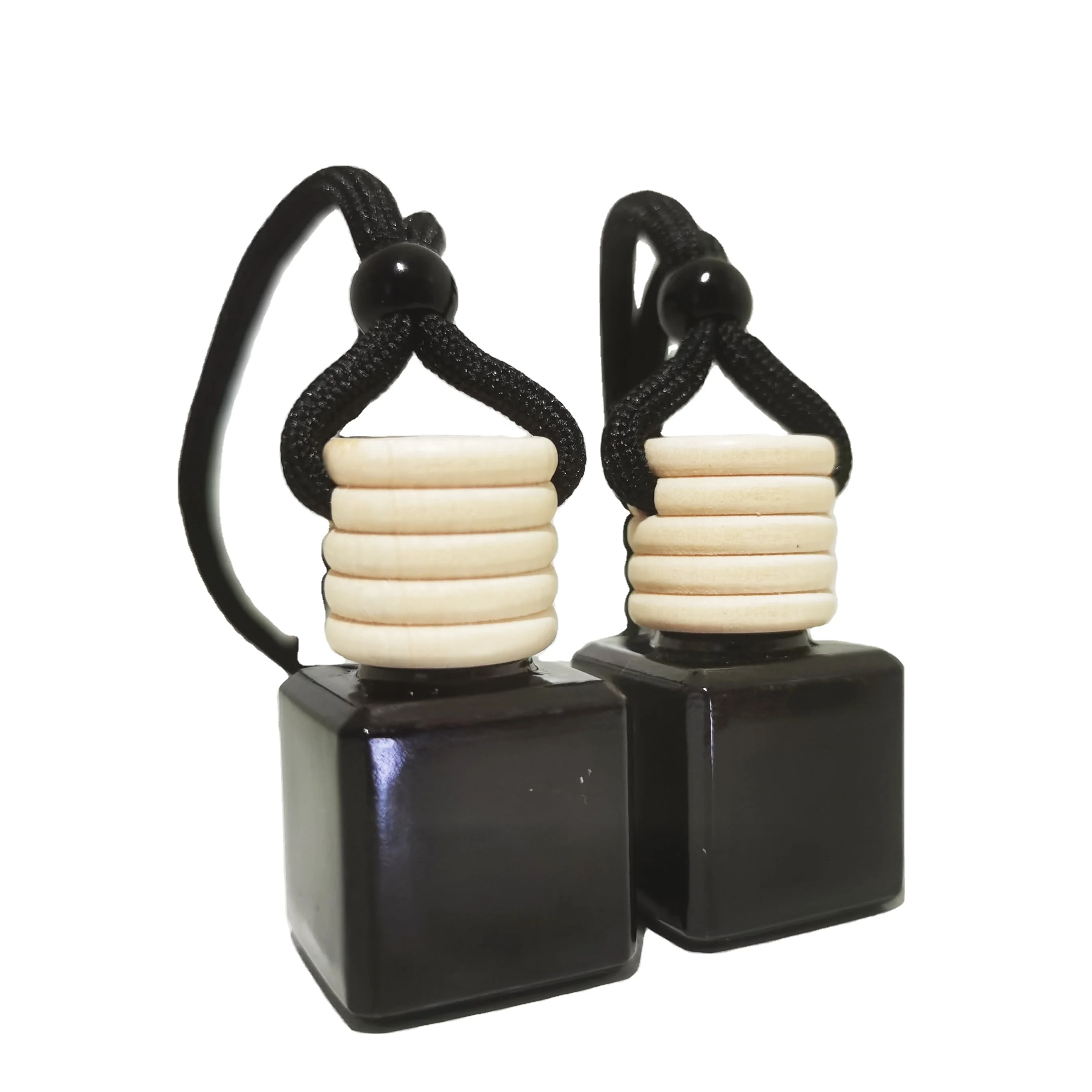 

8ML Wood Hanging Car Aroma Diffuser whole black glass bottle car perfume bottle