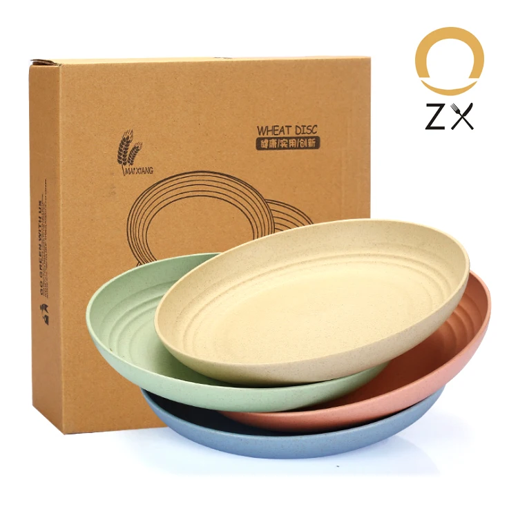 

4 pcs Wheat Straw Healthy Eco Friendly Biodegradable Dinner Plates Dinnerware Cutlery Set
