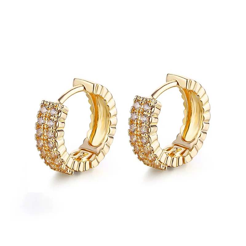 

2020 Amazon Best Selling Classic Gold Filled Rhinestone Crystal Huggie Earrings 3 Colors Cubic Zirconia CZ Crystal Hoop Earrings, As picture