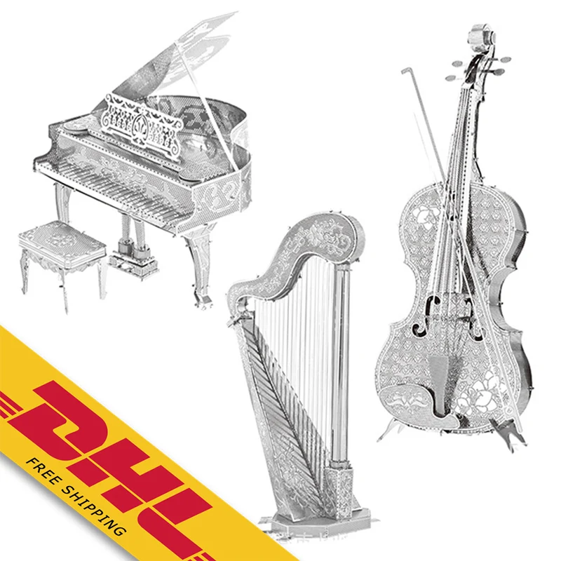 

3D Metal Puzzle of Assembled Violin Harp Piano Model Jigsaws DIY Famous Construction 3D Models for Kids Toys Gifts, Silver