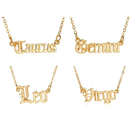 

name plate letter zodiac sign necklace gold plated pendant stainless steel zodiac necklace, Gold, silver, rose gold