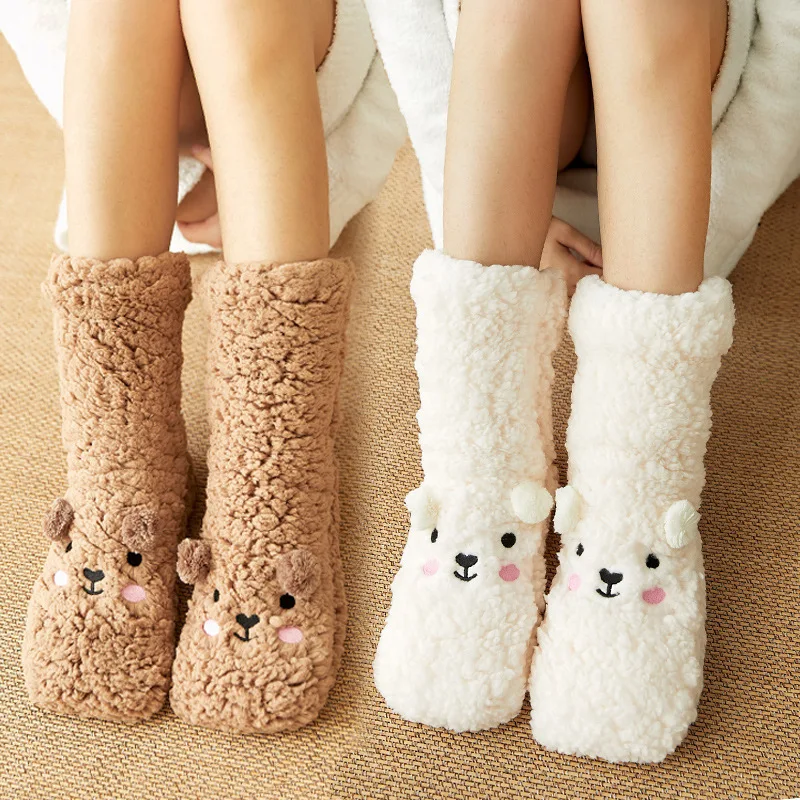 

Winter Warm Shoe Floor Non Slip Cozy Supplier Lamb Wool Custom Cartoon Sherpa Socks