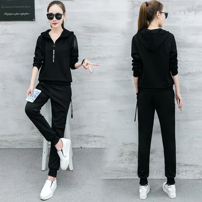 

Spring and autumn leisure sports suit 2020 new fashion slim women's plus size long-sleeved hoodie sweater two peice set