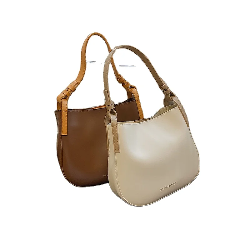 

New Tide Retro Handbag Color Contrast Underarm Bag Simple Bucket Bag Cross-body Bag