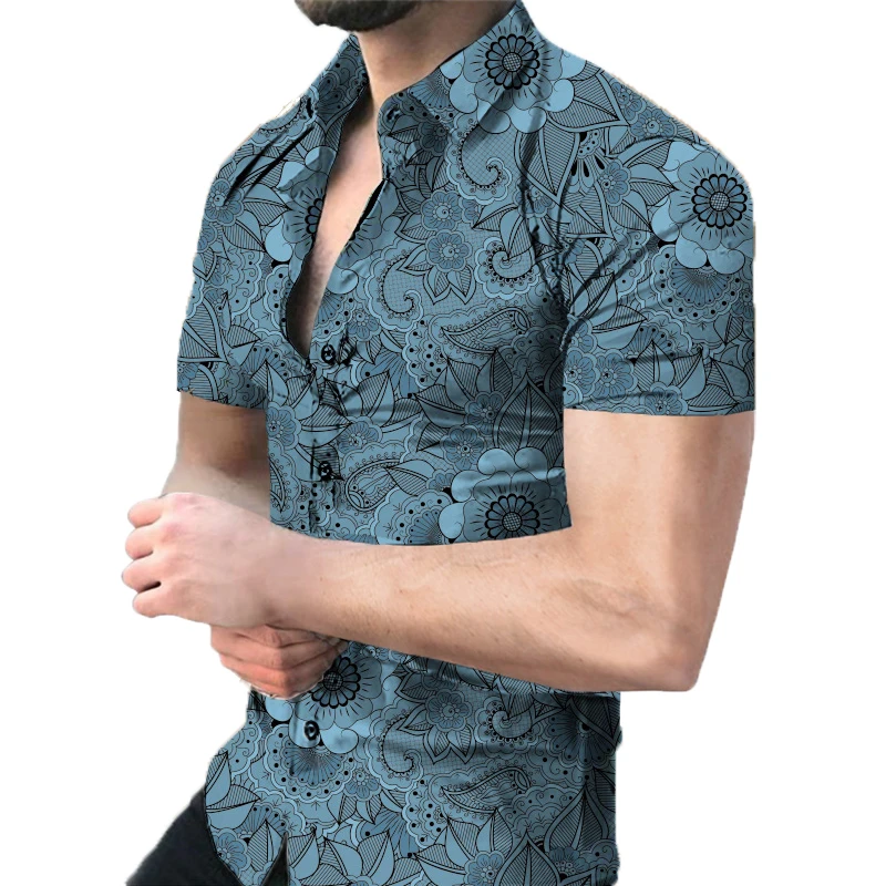 

new Quick dry man flower short sleeve shirts button print shirt men men's short-sleeved casual shirts, Custom color