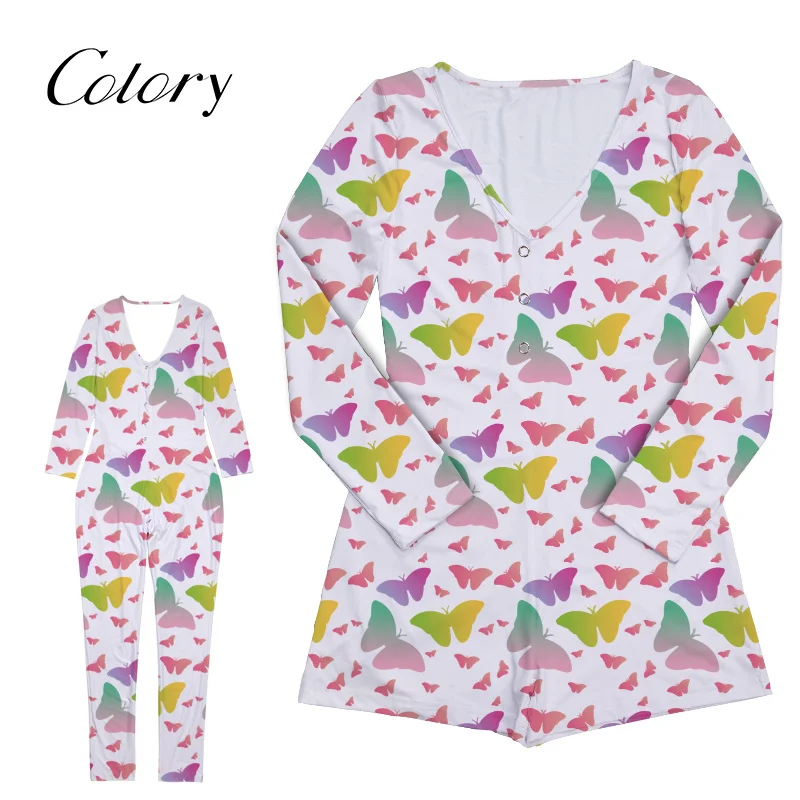 

Colory Custom Logo Designers Butterfly Pajamas Sexy Woman Button Design, Customized color