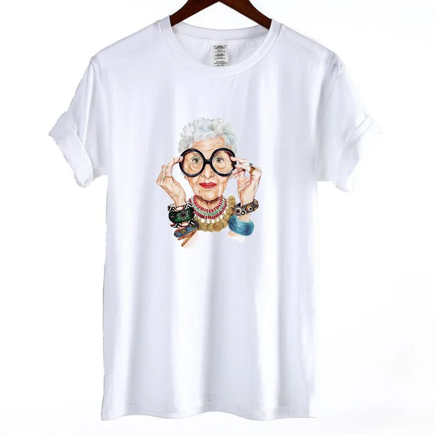 

New 2021 Summer Tumblr Fashion Old Women Print T Shirt Women Cotton O-neck Short Sleeve Tops For Women Kawaii Tshirt, As the pictures shown