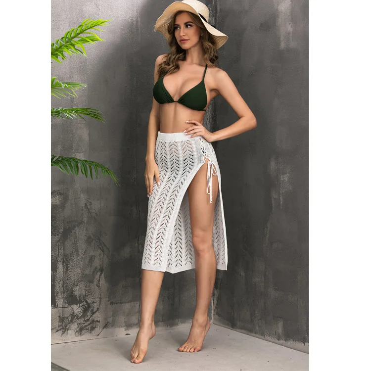 

2021Summer Long Beach Dress White Transparent Swimwear Coverups Bikini Pants Mesh Crochet Cover Up Beachwear
