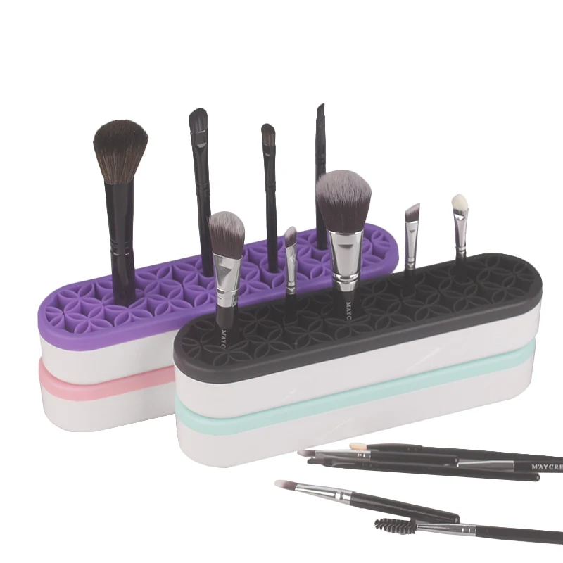Custom Logo Silicone Brush Holder Washable Brush Organizer Cosmetic Rack Storage Holders Pen Holder for Organizer