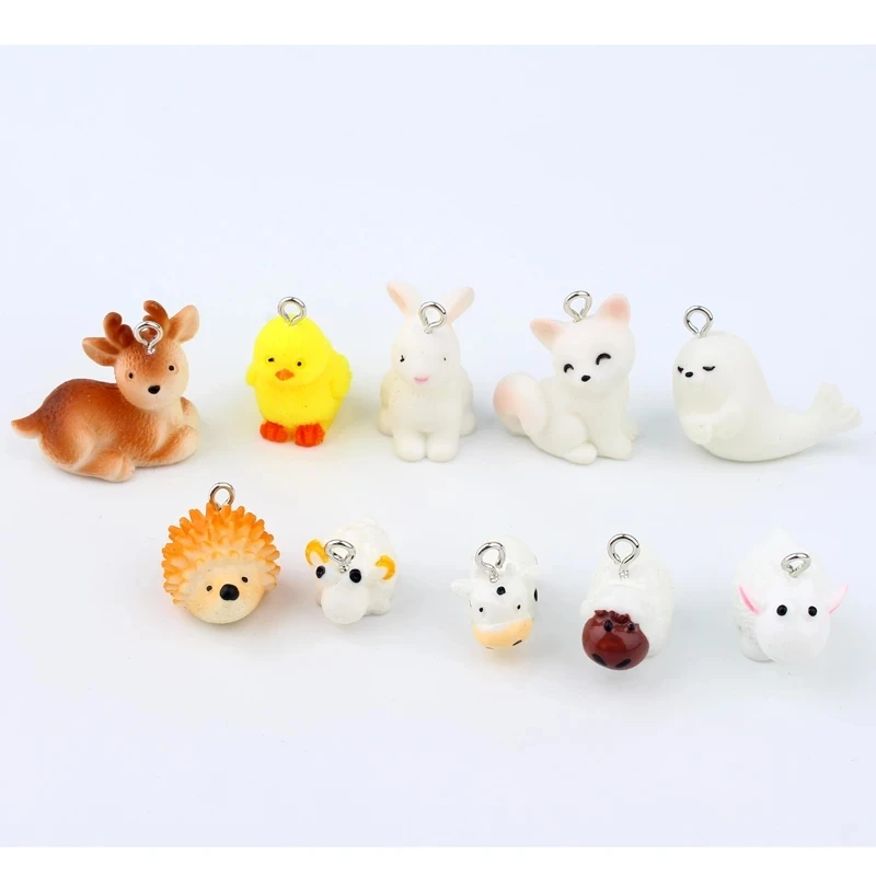 Cute 3D Fox Seal Fawn Cow Farm Animal Resin Charm Diy Necklace Keychain Pendant DIY Making Accessories