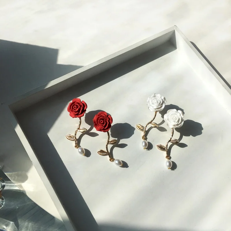 

S925 Silver Needle French Romantic Rose Earrings Sen Department Retro Fairy Cheap Earrings Sweet Girly Earrings, Colorful