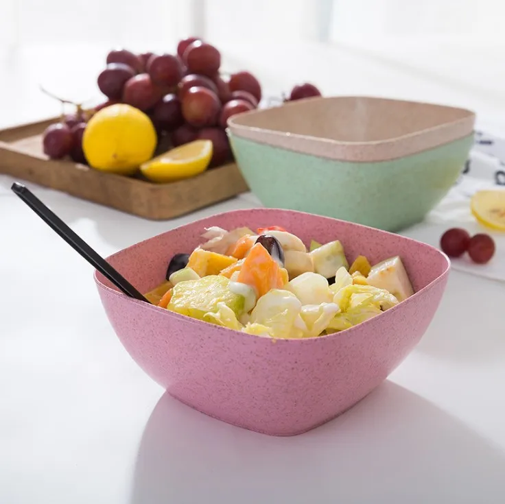 

Hot Products in 2020 Microwavable Wheat Straw Plastic Bowl Fruir Rice Square Bowl, Pink, blue, green, beige