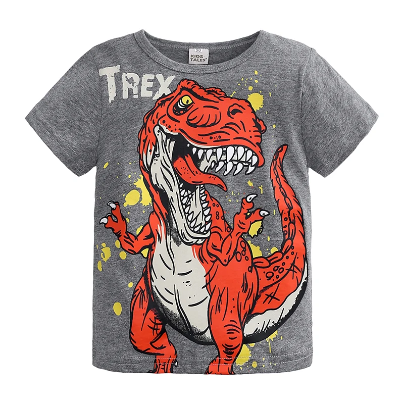 

Ins Hotsales Little Boys 100% Cotton Dinosaur Print Tops Kids Short Sleeves T-Shirts For Children, Picture shows