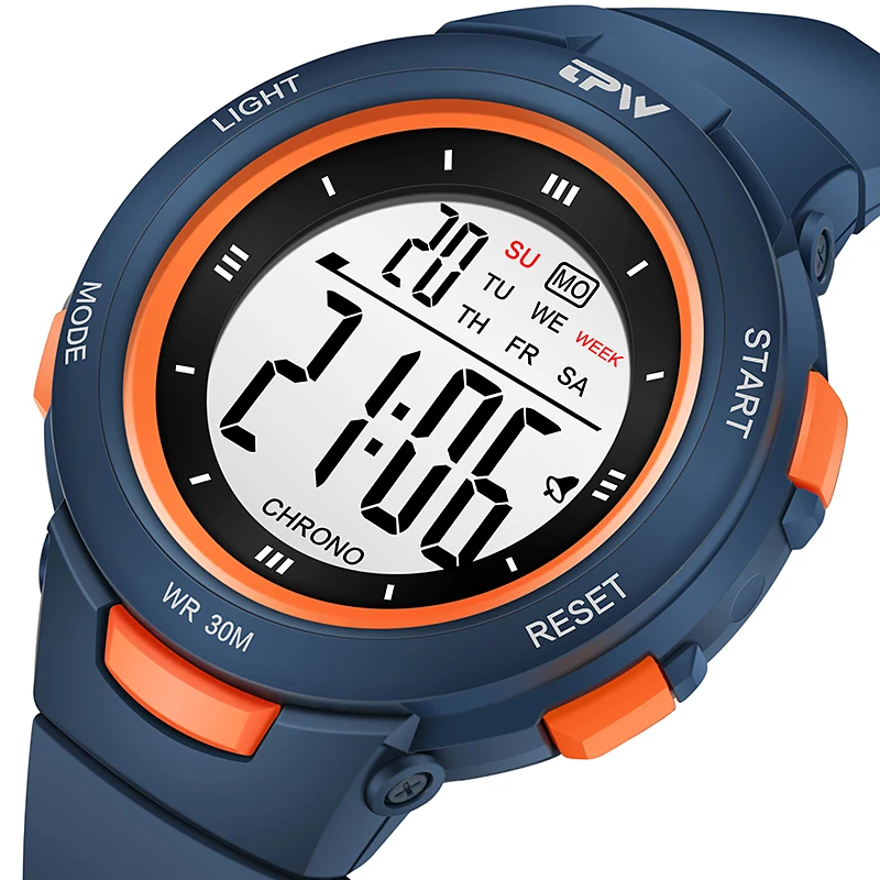 3ATM Waterproof Digital Watch for Sport People Teenager Students 40mm Dial ABS Case with Light Day/Date Feature Free Sample